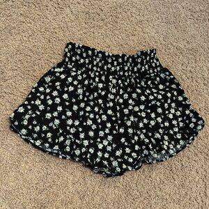 Floral Black and White Shorts
